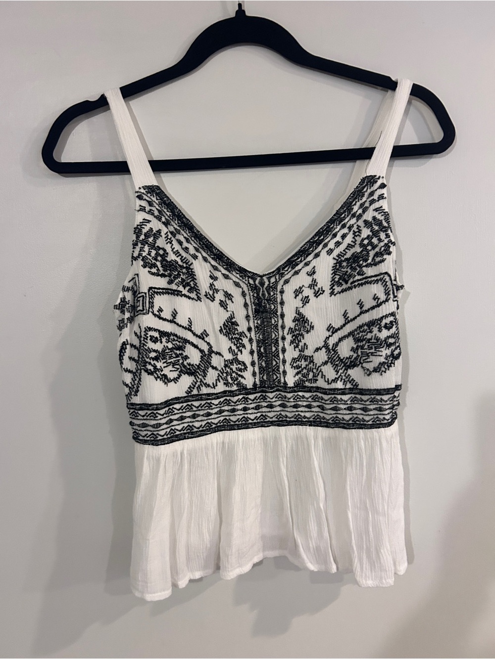 Japna White Tank Top with Black Embroidered Detail